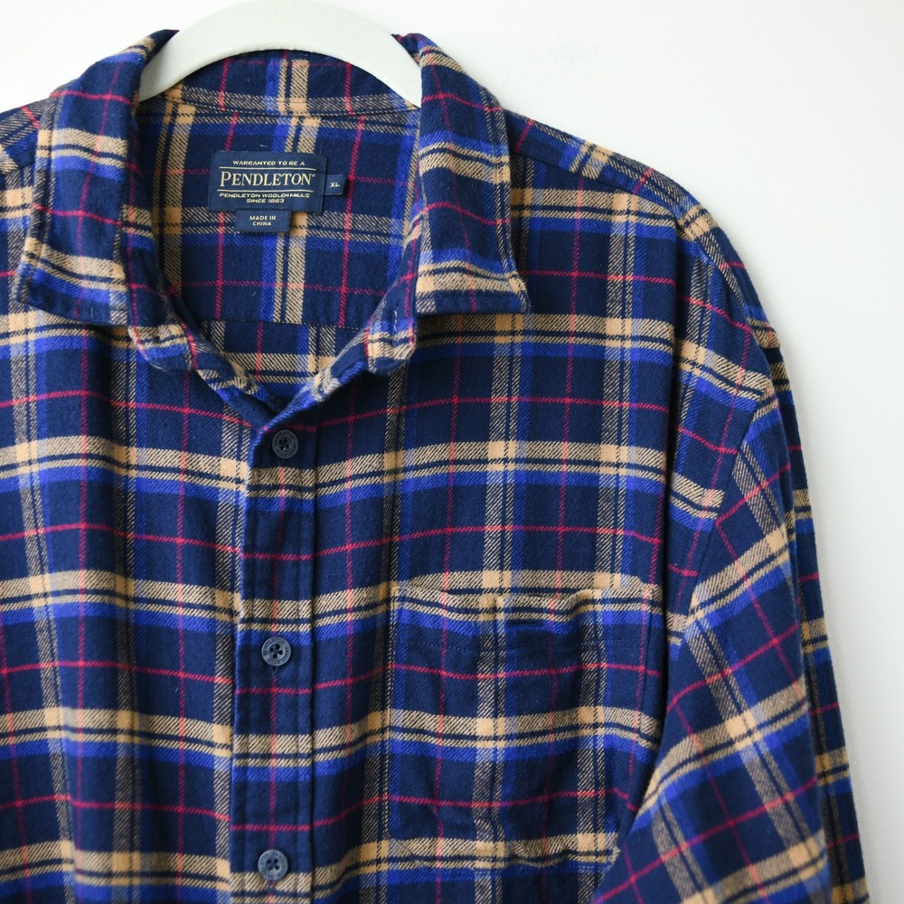 Pendleton Flannel Shirt Mens XL Blue Cotton RA509 Cascade Elbow Patch - Picture 3 of 9